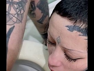 I do everything for Daddy: i piss on his big cock, drink his piss, deepthroat, and a messy finish